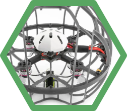 Four rotor drone encased in protected shell